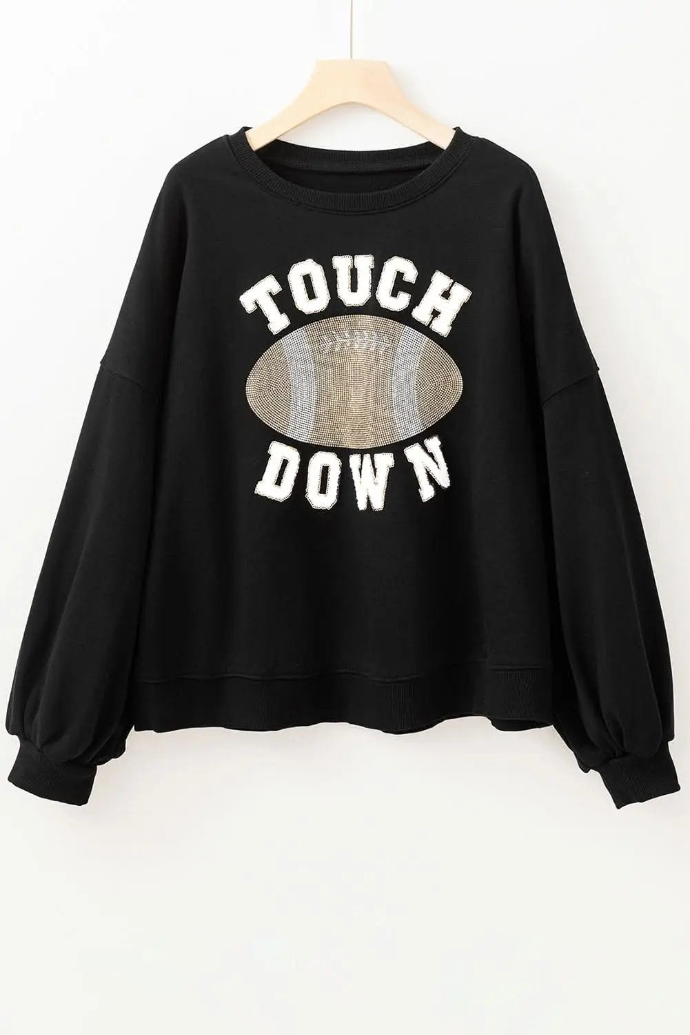 Black TOUCH DOWN Football Graphic Pullover Sweatshirt - Love Salve